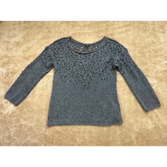 Eileen Fisher Wool Blend Gray Italian‎ Yarn Crochet Sweater Women’s Size Large - Picture 2 of 7